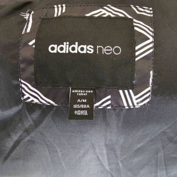 Adidas Neo Women’s M Grey Duck Down Puffer Jacket Coat Logo Print Hooded Warm - Picture 7 of 8